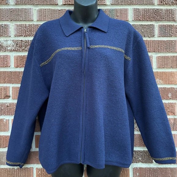Woolrich Jackets & Blazers - Vintage Woolrich Cardigan Womens Large Blue Full Zip 100% Wool Jacket Woolmark